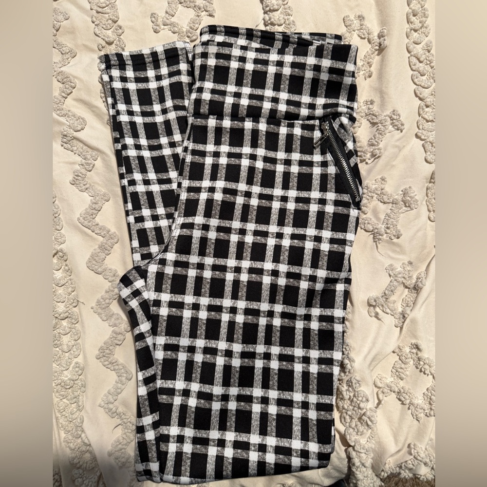 4/$16 Shosho Monochrome Checkered Pattern Stretchy Skinny Pants with Pockets